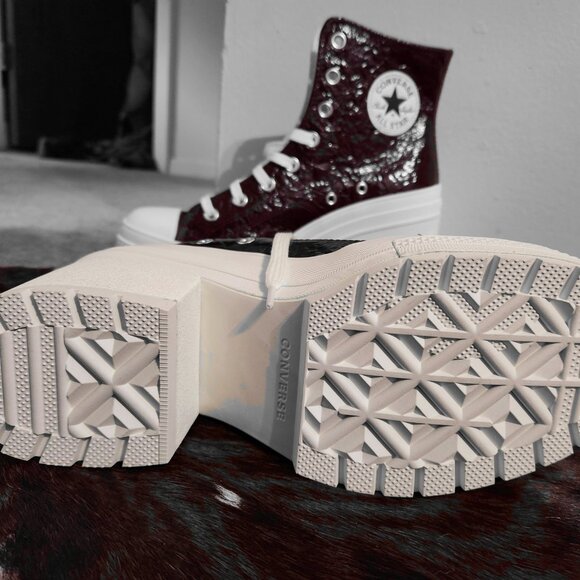 Womens Burgundy Crinkled Patent Leather Boots - Picture 8 of 9